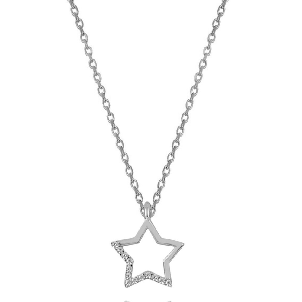 925 sterling silver white gold star necklace with rhodium and zircon stones